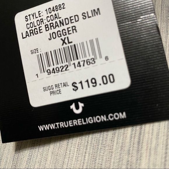 True Religion Large Branded Slim Jogger- Color Coal - Picture 12 of 16